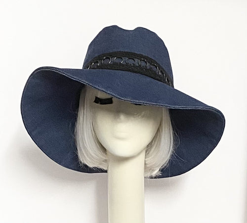 Denim Wide Brim Hat Black Band